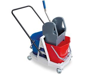 BRB Set di carrelli per pulizia professionale, con leva manuale, 2 secchi da 17 litri
