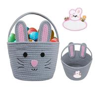 Brbecon Cestino pasquale per bambini con targhetta per nome, cestino pasquale in tessuto grigio per ragazze, cestino per caccia alle uova di Pasqua, cestino per regali di Pasqua, per ragazze, bambini