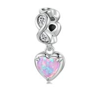 BRBRB Charm in argento sterling S925 a forma di cuore eterno in opale - perlina in zirconia 3A e opale sintetico for bracciali fai da te, compatibile con Pandora, Biagi, Troll e Chamilia