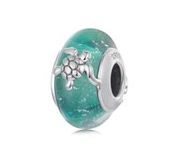 BRBRB Charm in vetro a forma di tartaruga verde for bracciali Pandora - Gioielli fai da te in argento Sterling S925 con placcatura in oro bianco - Regalo a tema oceano for compleanni, Natale e festa d