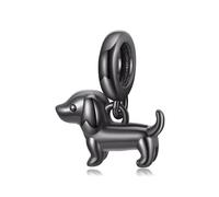 BRBRB Ciondoli a forma di cane in argento Sterling S925 (Golden Retriever/Bassotto/Boston Terrier) con placcatura in oro nero e zirconi | Compatibili con bracciali Pandora, Biagi, Troll e Chamilia(SCC