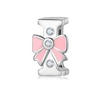 BRBRB Ciondoli con alfabeto a forma di fiocco rosa in argento Sterling 925 - Compatibili con bracciali Pandora, Biagi, Troll e Chamilia - Kit fai da te for la creazione di gioielli da donna, regali di