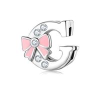 BRBRB Ciondoli con alfabeto a forma di fiocco rosa in argento Sterling 925 - Compatibili con bracciali Pandora, Biagi, Troll e Chamilia - Kit fai da te for la creazione di gioielli da donna, regali di