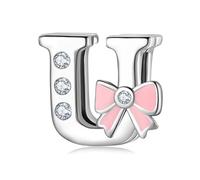 BRBRB Ciondoli con alfabeto a forma di fiocco rosa in argento Sterling 925 - Compatibili con bracciali Pandora, Biagi, Troll e Chamilia - Kit fai da te for la creazione di gioielli da donna, regali di