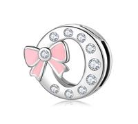 BRBRB Ciondoli con alfabeto a forma di fiocco rosa in argento Sterling 925 - Compatibili con bracciali Pandora, Biagi, Troll e Chamilia - Kit fai da te for la creazione di gioielli da donna, regali di
