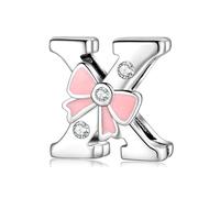 BRBRB Ciondoli con alfabeto a forma di fiocco rosa in argento Sterling 925 - Compatibili con bracciali Pandora, Biagi, Troll e Chamilia - Kit fai da te for la creazione di gioielli da donna, regali di