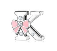 BRBRB Ciondoli con alfabeto a forma di fiocco rosa in argento Sterling 925 - Compatibili con bracciali Pandora, Biagi, Troll e Chamilia - Kit fai da te for la creazione di gioielli da donna, regali di
