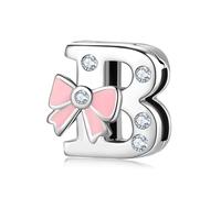 BRBRB Ciondoli con alfabeto a forma di fiocco rosa in argento Sterling 925 - Compatibili con bracciali Pandora, Biagi, Troll e Chamilia - Kit fai da te for la creazione di gioielli da donna, regali di