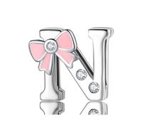 BRBRB Ciondoli con alfabeto a forma di fiocco rosa in argento Sterling 925 - Compatibili con bracciali Pandora, Biagi, Troll e Chamilia - Kit fai da te for la creazione di gioielli da donna, regali di