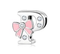BRBRB Ciondoli con alfabeto a forma di fiocco rosa in argento Sterling 925 - Compatibili con bracciali Pandora, Biagi, Troll e Chamilia - Kit fai da te for la creazione di gioielli da donna, regali di