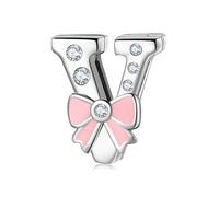 BRBRB Ciondoli con alfabeto a forma di fiocco rosa in argento Sterling 925 - Compatibili con bracciali Pandora, Biagi, Troll e Chamilia - Kit fai da te for la creazione di gioielli da donna, regali di