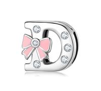 BRBRB Ciondoli con alfabeto a forma di fiocco rosa in argento Sterling 925 - Compatibili con bracciali Pandora, Biagi, Troll e Chamilia - Kit fai da te for la creazione di gioielli da donna, regali di