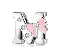 BRBRB Ciondoli con alfabeto a forma di fiocco rosa in argento Sterling 925 - Compatibili con bracciali Pandora, Biagi, Troll e Chamilia - Kit fai da te for la creazione di gioielli da donna, regali di