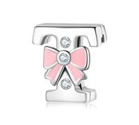 BRBRB Ciondoli con alfabeto a forma di fiocco rosa in argento Sterling 925 - Compatibili con bracciali Pandora, Biagi, Troll e Chamilia - Kit fai da te for la creazione di gioielli da donna, regali di