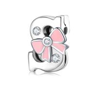 BRBRB Ciondoli con alfabeto a forma di fiocco rosa in argento Sterling 925 - Compatibili con bracciali Pandora, Biagi, Troll e Chamilia - Kit fai da te for la creazione di gioielli da donna, regali di