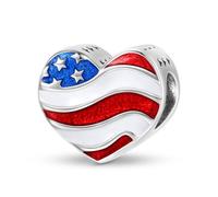 BRBRB Ciondoli fai da te con perline in argento Sterling S925 - Ciondoli a forma di stella, lattina e cuore con bandiera USA for bracciali/collane - Compatibili con Pandora, Biagi, Troll e Chamilia(PC