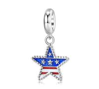 BRBRB Ciondoli fai da te con perline in argento Sterling S925 - Ciondoli a forma di stella, lattina e cuore con bandiera USA for bracciali/collane - Compatibili con Pandora, Biagi, Troll e Chamilia(PD