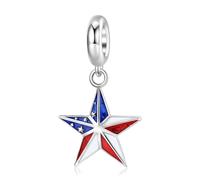 BRBRB Ciondoli fai da te con perline in argento Sterling S925 - Ciondoli a forma di stella, lattina e cuore con bandiera USA for bracciali/collane - Compatibili con Pandora, Biagi, Troll e Chamilia(PD