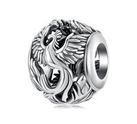 BRBRB Ciondoli in argento Sterling S925 a forma di drago e fenice - Perline fai da te ispirate alla mitologia cinese, compatibili con Pandora, Biagi, Troll e Chamilia | Creazione di gioielli culturali