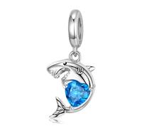 BRBRB Ciondolo a forma di cuore a forma di squalo - Gioielli fai da te in argento Sterling S925 for bracciali e collane - Regalo a tema oceano compatibile con Pandora, Biagi, Troll