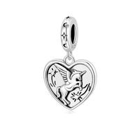 BRBRB Ciondolo a forma di cuore con unicorno in argento Sterling S925, fai da te, compatibile con bracciali Pandora, Biagi, Troll e Chamilia (2,2 g, ciondolo in argento ossidato con scatola rivestita