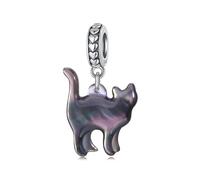 BRBRB Ciondolo a forma di gatto nero in argento Sterling S925 con madreperla - Gioielli fai da te compatibili con Pandora, Biagi, Troll e Chamilia - Elegante regalo for collane e bracciali