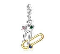 BRBRB Ciondolo a forma di graffetta in argento Sterling S925 - Zircone placcato oro 14k - Gioielli fai da te for bracciali e collane - Compatibile con Pandora, Biagi, Troll e Chamilia