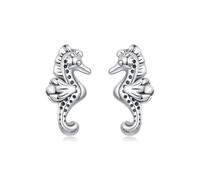 BRBRB Orecchini a bottone con cavalluccio marino in argento sterling S925 - Gioielli minimalisti ipoallergenici ispirati all'oceano, delicati orecchini fatti a mano for donna (0,7 g, 0,9 cm)
