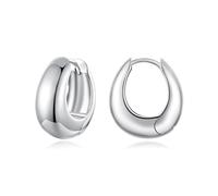 BRBRB Orecchini a cerchio in argento Sterling S925 for donna - Orecchini a cerchio minimalisti ipoallergenici con cerniera, placcati in platino, regalo for ufficio (2x0,9 cm, diametro 1,3 cm)