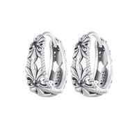 BRBRB Orecchini a cerchio vintage con fiore di iris viola - Orecchini a cerchio gotici in argento Sterling 925 con dettagli in zircone - Regalo di gioielli boho mistici for donne