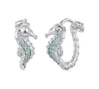 BRBRB Orecchini a forma di cavalluccio marino in argento Sterling S925 - Gioielli oceanici ipoallergenici placcati in platino con zirconi cubici e vetro - Regalo elegante for donne, compleanni, festa