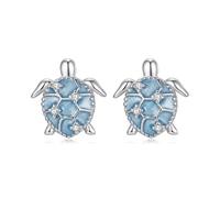 BRBRB Orecchini a perno a forma di tartaruga blu in argento sterling S925 - Orecchini ipoallergenici ispirati all'oceano con zirconi cubici, regalo primaverile for donna (1,0x0,9 cm)