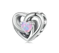 BRBRB Perlina a forma di cuore eterno in argento Sterling S925 - Ciondolo for San Valentino con opale sintetico e finitura ossidata, compatibile con Pandora, Biagi, Troll e Chamilia