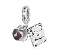 BRBRB Perlina con ciondolo a forma di caffè e libro for la creazione di braccialetti - Ciondolo fai da te in argento sterling 925 compatibile con Pandora, Biagi, Troll e Chamilia - Perlina fatta a man
