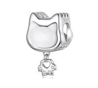 BRBRB Perlina con ciondolo a forma di gatto in argento sterling 925 con madreperla e zirconi cubici, compatibile con bracciali Pandora, Biagi e Troll - Grazioso ciondolo a forma di animale, regalo for