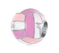 BRBRB Set di ciondoli sportivi rosa in argento sterling S925 - Perline fai da te a tema tennis e pallavolo, compatibili con Pandora, Biagi, Troll e Chamilia | Creazione di gioielli sportivi ipoallerge