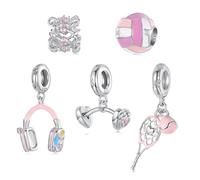 BRBRB Set di ciondoli sportivi rosa in argento sterling S925 - Perline fai da te a tema tennis e pallavolo, compatibili con Pandora, Biagi, Troll e Chamilia | Creazione di gioielli sportivi ipoallerge