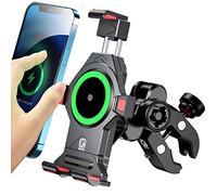 BRCOVAN Lega Alluminio Supporto Telefono Motociclo Caricabatterie wireless Qi 15W e Smorzatore Vibrazioni, Impermeabile Metallo Manubrio Porta Telefono per Moto per 4.7''-7.2'' Smartphone