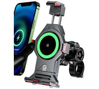 BRCOVAN Lega Alluminio Supporto Telefono Motociclo con Caricabatterie wireless Qi 15W e Smorzatore Vibrazioni, Impermeabile Metallo Manubrio Porta Telefono per 4.7''-7.2'' Smartphone
