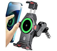 BRCOVAN Lega Alluminio Supporto Telefono per Stelo Forcella Motociclo con Caricabatterie wireless Qi 15W e Smorzatore Vibrazioni, Metallo Porta Telefono per Moto per 4.7''-7.2'' Smartphone