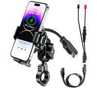 BRCOVAN Supporto per telefono da moto con caricabatterie wireless e porta di ricarica rapida PD/USB-C, supporto antifurto per manubrio cellulare con smorzatore di vibrazioni e interruttore anti-goccia