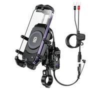 BRCOVAN Supporto per telefono da moto con caricabatterie wireless Qi 15 W e porta di ricarica rapida PD/USB-C da 30 W, supporto antifurto per manubrio cellulare con antivibrazioni, regolabile per