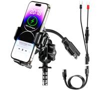 BRCOVAN Supporto per telefono da moto con caricatore wireless e porta di ricarica rapida PD/USB-C, supporto antifurto per cellulare con smorzatore di vibrazioni e interruttore anti-goccia per