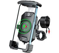 BRCOVAN Supporto per telefono da moto con USB C e caricatore senza fili da 10,2 cm con supporto per telefono per moto con base di montaggio in lega di alluminio
