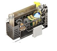 BRDQIMC Mensola for lavello da cucina autodrenante e scolapiatti, contenitore multiuso for lavello con portasapone e spugna for piatti, organizer for lavello(Light Grey)