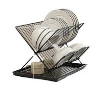 BRDQIMC Scolapiatti Pieghevole A Forma Di X A 2 Livelli, Scolapiatti Da Banco For Ciotole, Piatti E Stoviglie Da Cucina(Carbon Steel Black)