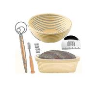 Bread Proofing Basket Set Of 2 with Starter Kit-round And Ovel Bread Baking Bowl Tools -bread Lame-