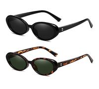 Breaksun Occhiali da sole ovali retrò per donne uomini moda piccoli occhiali da sole ovali anni '90 sfumature vintage, Confezione da 2 (A1 nero/grigio + leopardo/G15), MM