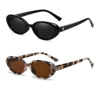 Breaksun Occhiali da sole ovali retrò per donne uomini piccoli occhiali da sole ovali anni '90 sfumature vintage, Confezione da 2 (nero/grigio + giallo tartaruga/marrone), Medium