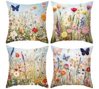 BREASOME Federe Cuscini Divano 45x45 cm, Set di 4 Copricuscini Floreale 3D e Farfalle Fodere per Cuscini Decorativi Quadrata in Poliestere per Divano Camera da Letto Soggiorno